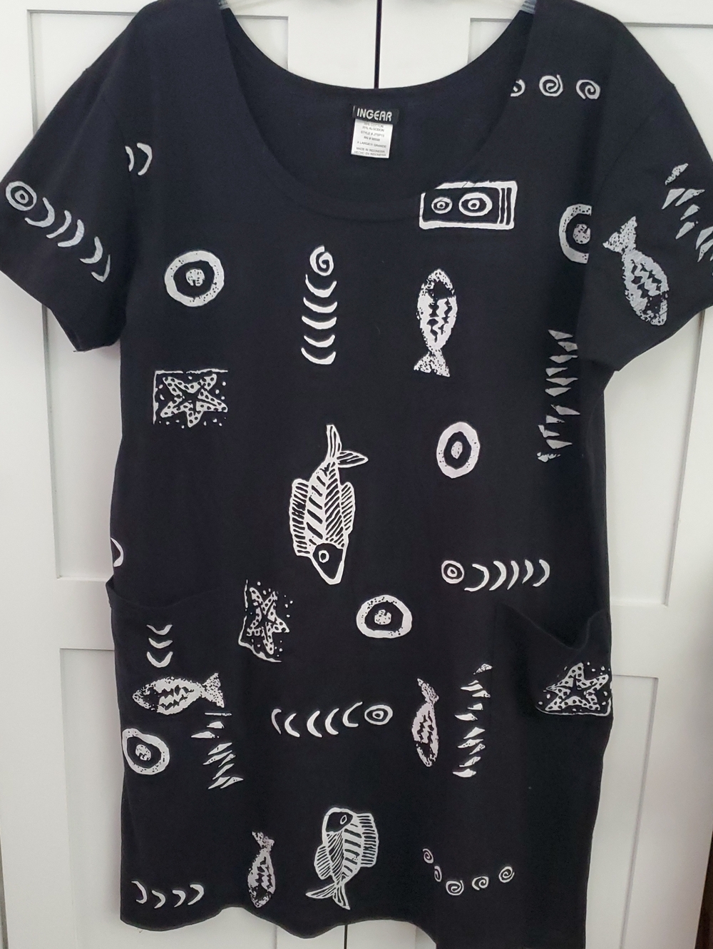 Ingear Black Tunic Dress with White Fish & Nautical Prints